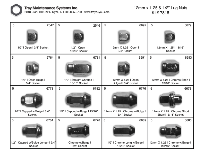 12mm x 1.25 & 1/2" Lug Nut Assortment