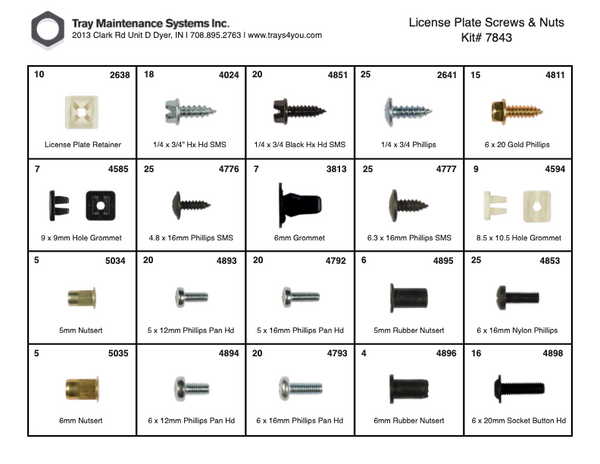 License Plate Screws & Nuts Assortment – Tray Maintenance Systems