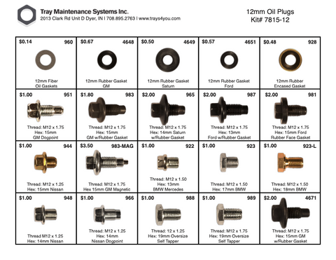 12mm Oil Plug Assortment