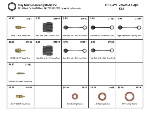 A/C R1234yf Valves & Caps Assortment