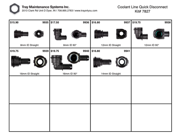 Coolant Line Quick Disconnect Assortment – Tray Maintenance Systems, Inc.