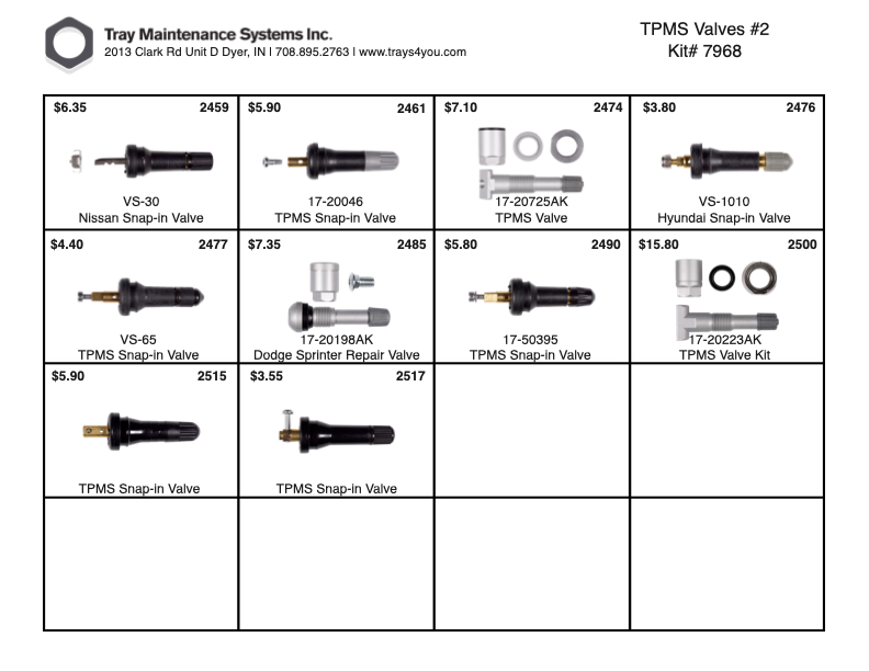 TPMS Valves 2 Assortment – Tray Maintenance Systems, Inc.