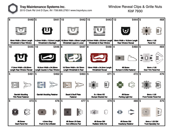 Window Reveal Clip & Grille Nut Assortment – Tray Maintenance Systems, Inc.